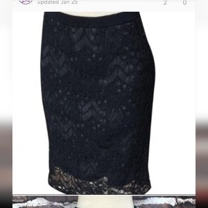 Eileen Fisher crochet lace overlay black grey skirt pencil large
